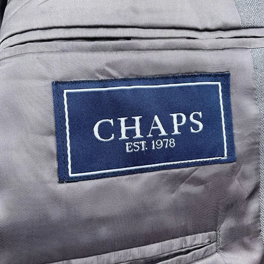 Chaps Blazer Men 38R Gray Herringbone Linen Blend Classic Career Suit Jacket NWT
